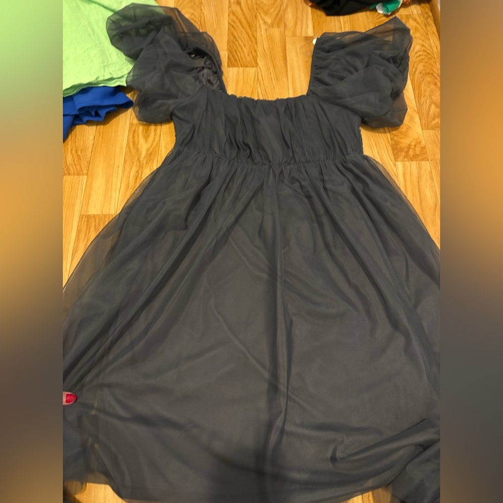 Girls' Puff-Sleeve gray Dress - Classic Party Dress